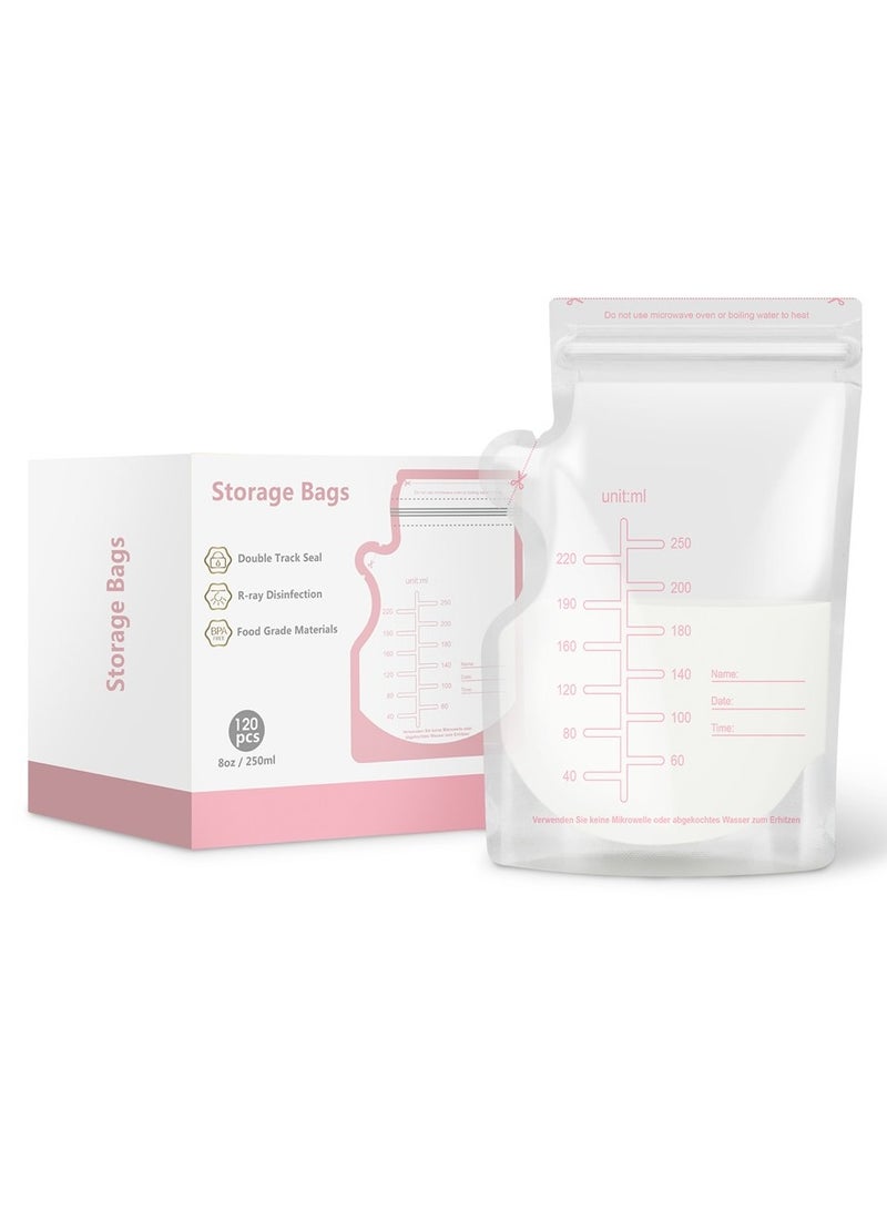 Kingone 120pcs Breast Milk Storage Bags, 250ml Self Standing Freezer Bags, Leak Proof Breastmilk Bags for Breastfeeding Moms, BPA Free - Image 1